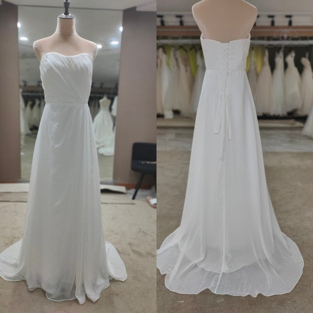Sweetheart Chiffon Sleeveless A-Line Simple Wedding Dress Classic Wedding Dresses BlissGown off white 14 