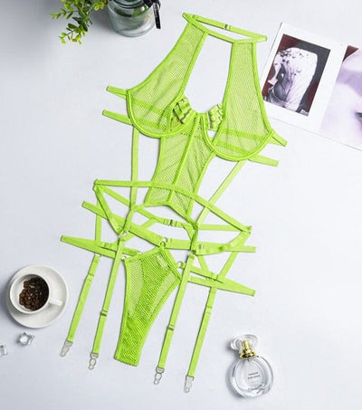 Transparent Bandage Outfit Sissy Top Sexy Lingerie Accessories BlissGown Neon Green S 