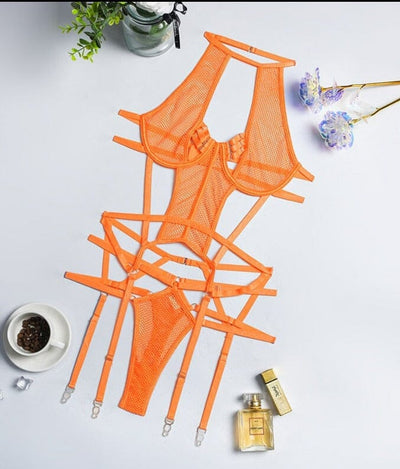 Transparent Bandage Outfit Sissy Top Sexy Lingerie Accessories BlissGown Neon Orange S 