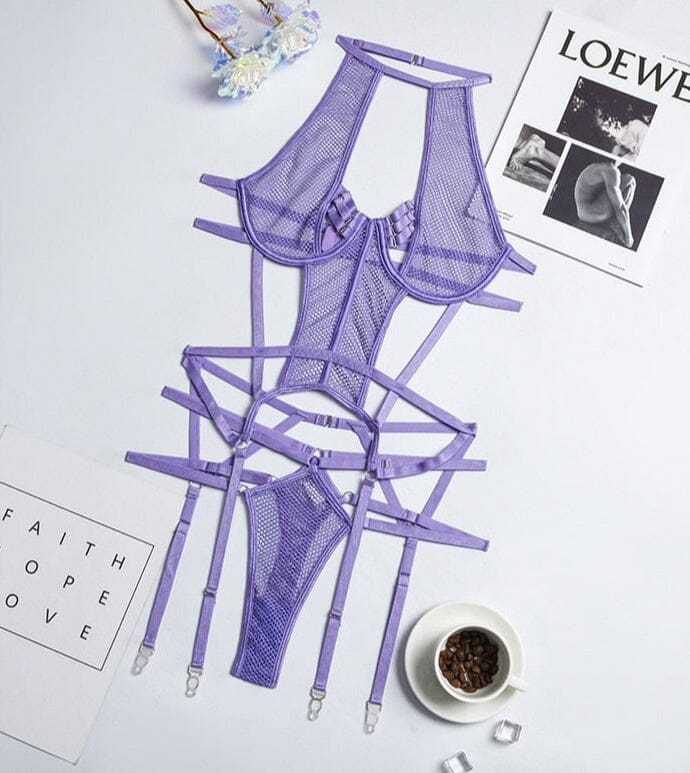 Transparent Bandage Outfit Sissy Top Sexy Lingerie Accessories BlissGown Purple S 