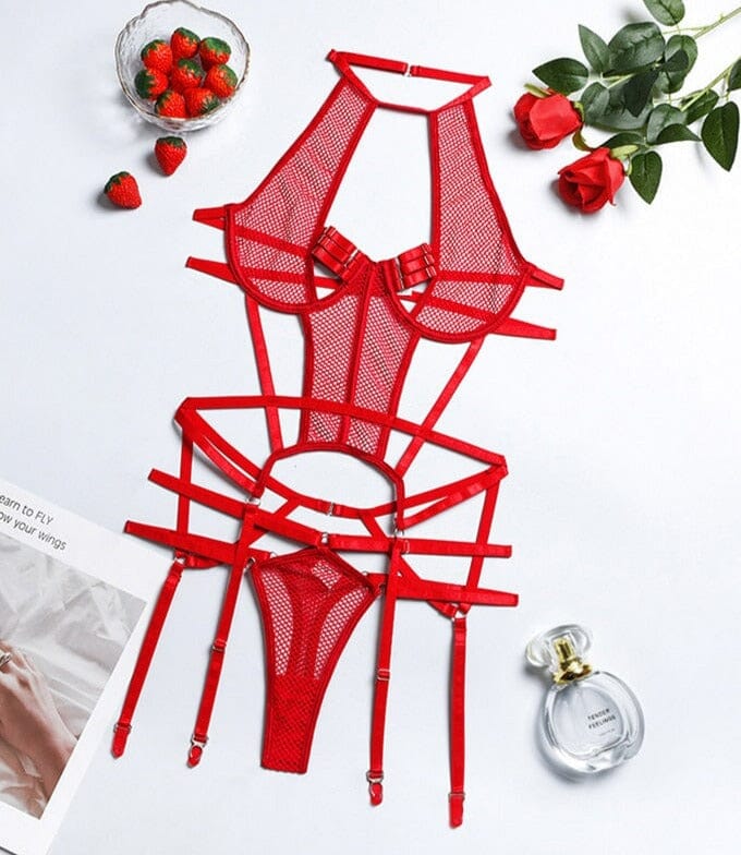 Transparent Bandage Outfit Sissy Top Sexy Lingerie Accessories BlissGown Red S 