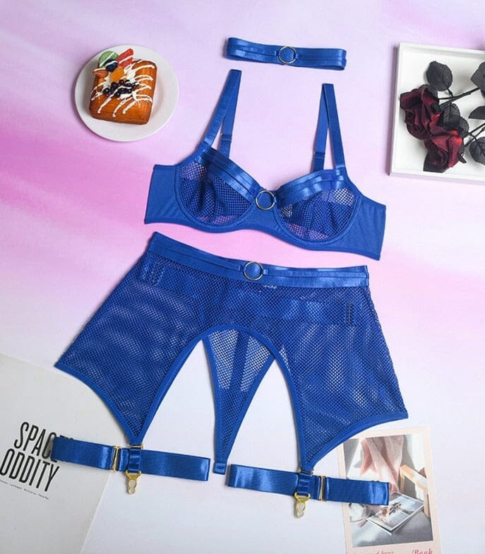 Transparent Bra Kit Push Up See Through Lace Lingerie Set Accessories BlissGown Blue S 