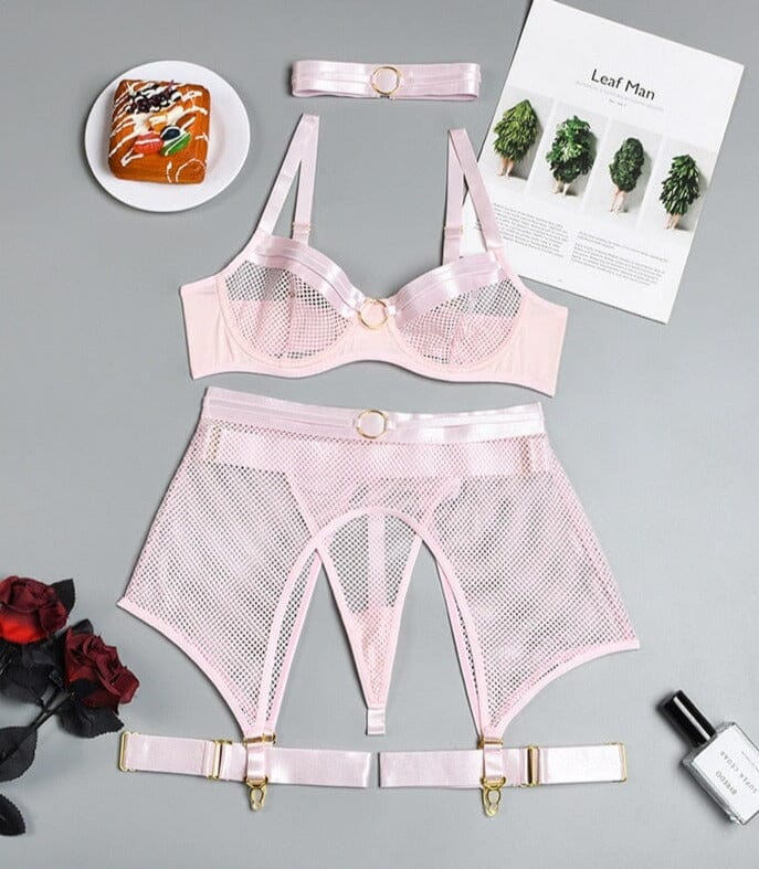 Transparent Bra Kit Push Up See Through Lace Lingerie Set Accessories BlissGown Light Pink S 