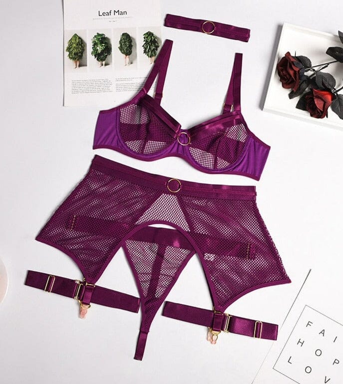 Transparent Bra Kit Push Up See Through Lace Lingerie Set Accessories BlissGown Purple S 
