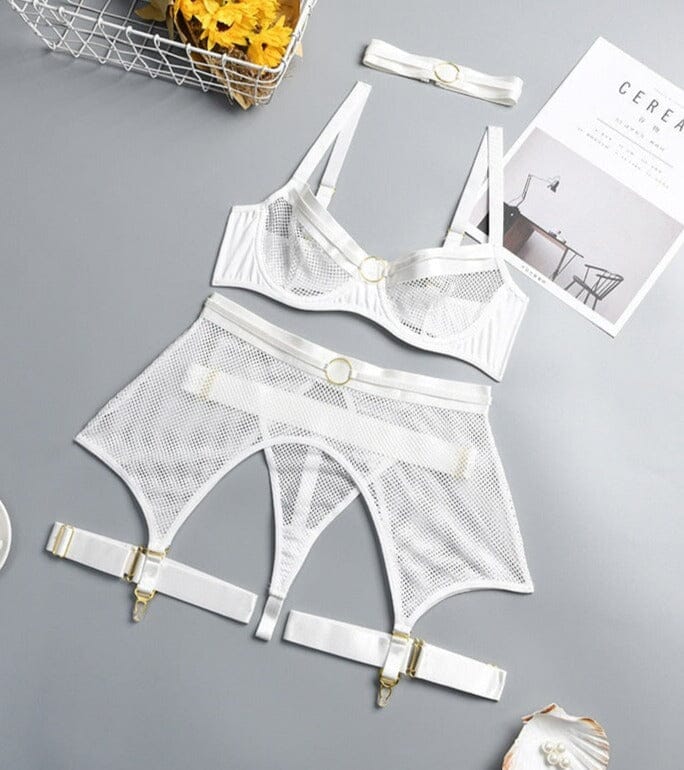 Transparent Bra Kit Push Up See Through Lace Lingerie Set Accessories BlissGown White S 