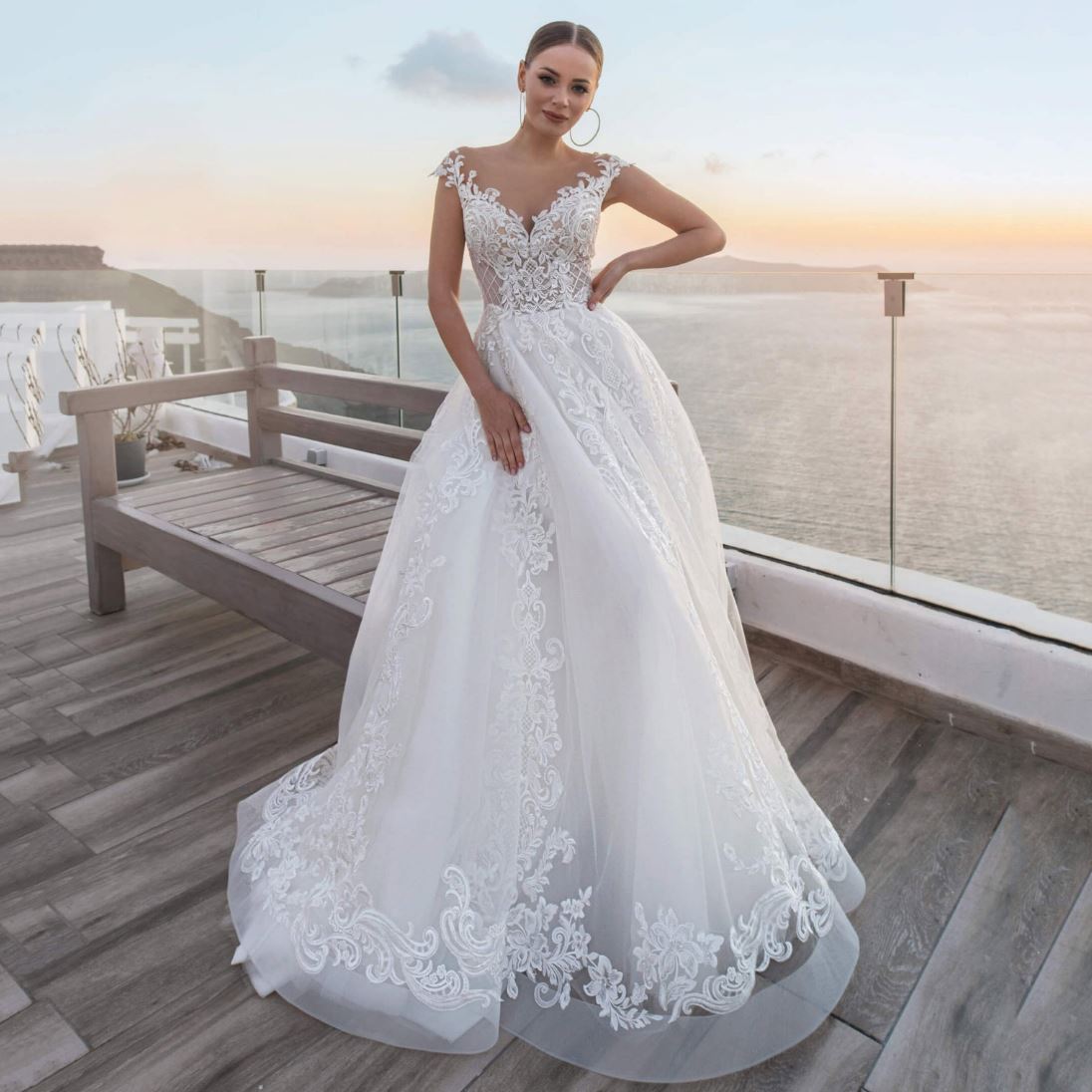 Tulle New A-Line Full Lace Appliques Bridal Gown Beach Wedding Dresses BlissGown 