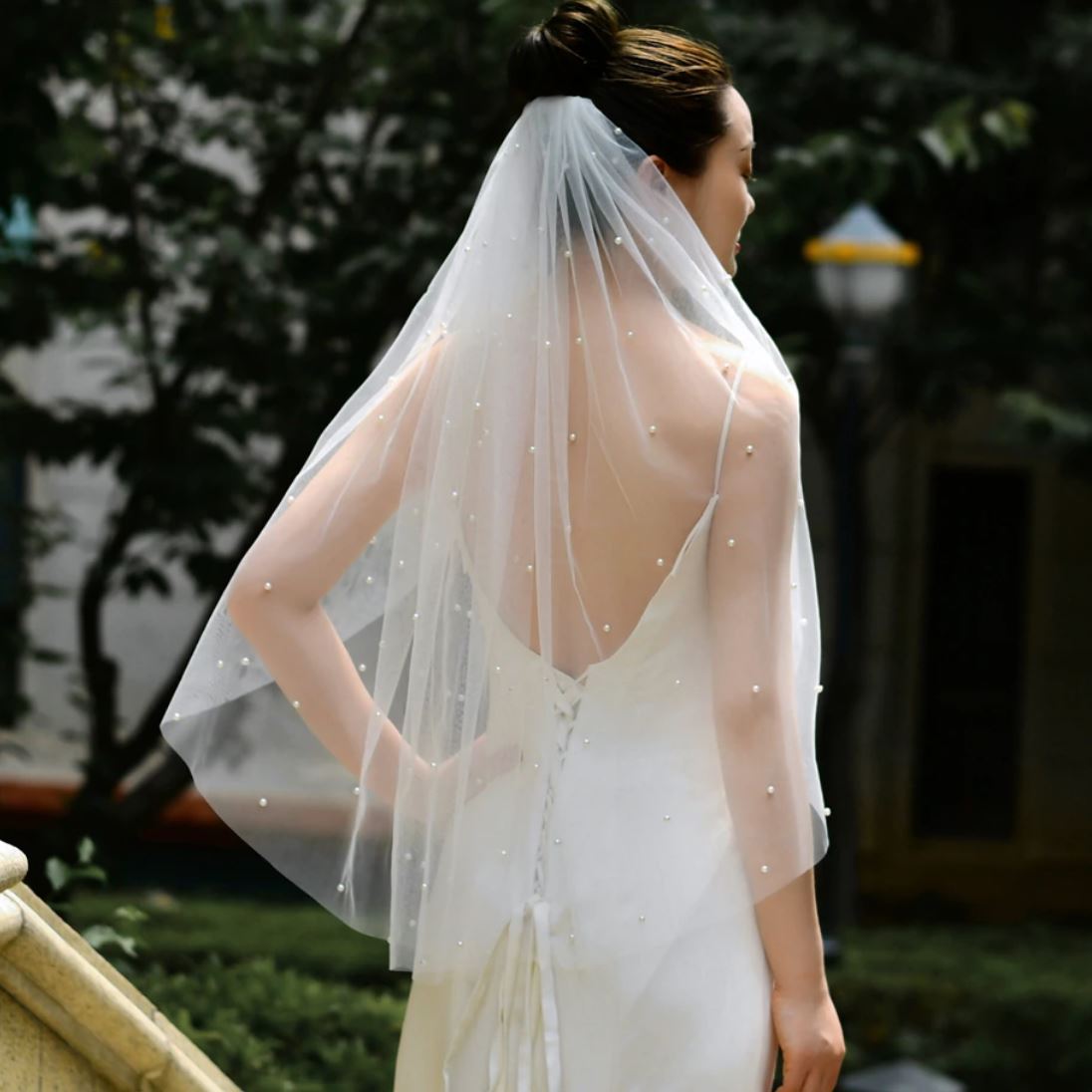 Tulle Pearl With Hair Comb Wedding Veil Wedding Accessories BlissGown 