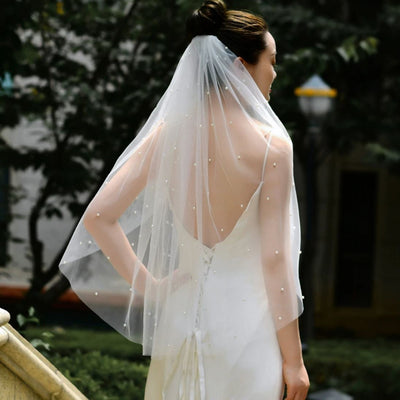 Tulle Pearl With Hair Comb Wedding Veil Wedding Accessories BlissGown 