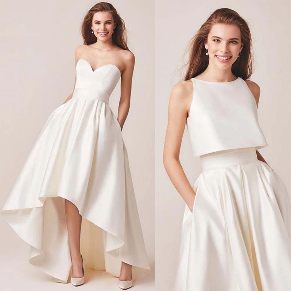 Two in One Satin High-Low with Jacket Bridal Gown Classic Wedding Dresses BlissGown 