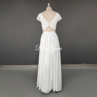 Two Piece Appliques Lace Soft Chiffon Wedding Dress Boho Wedding Dresses BlissGown 