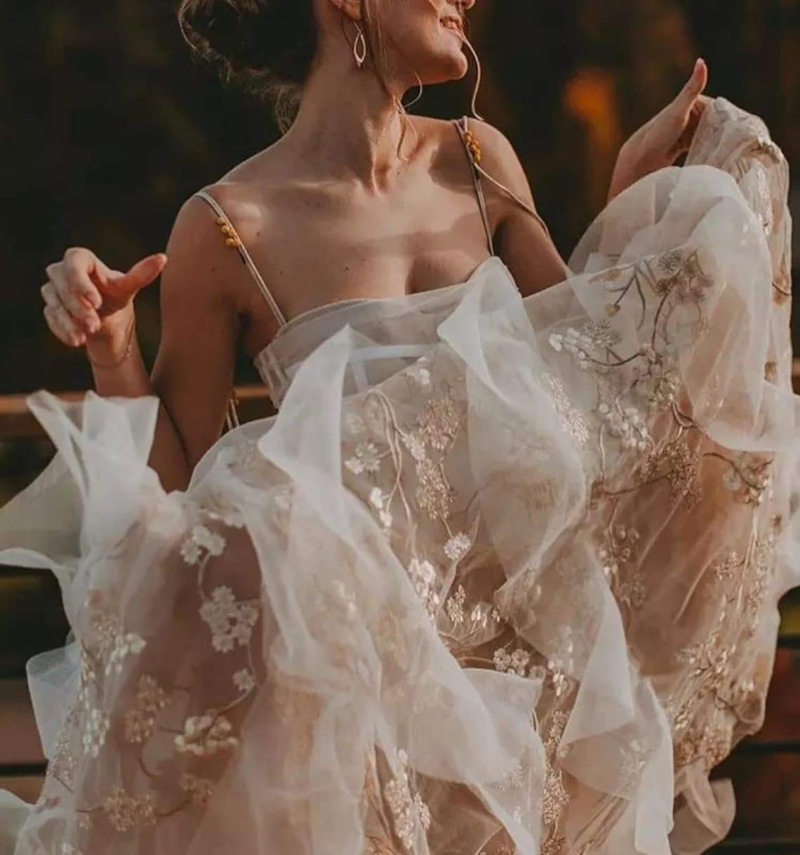 Unique Lace Sexy Spaghetti Straps Boho Bridal Gown Boho Wedding Dresses BlissGown 