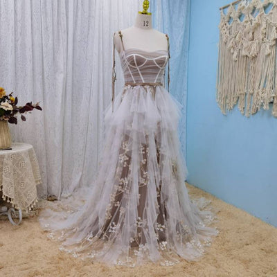 Unique Lace Sexy Spaghetti Straps Boho Bridal Gown Boho Wedding Dresses BlissGown 
