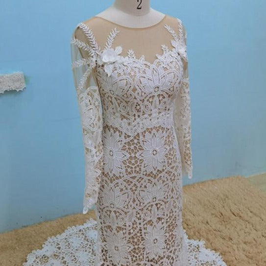 Unique Long Sleeve Crochet Lace Boho Mermaid Wedding Dress Boho Wedding Dresses BlissGown Photo Color 16 