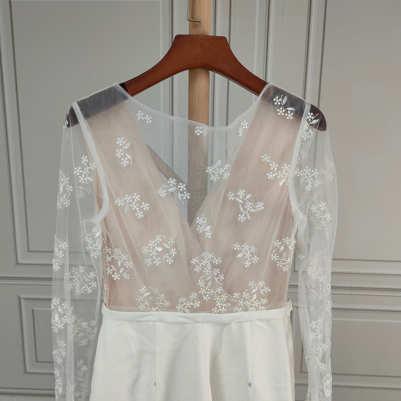 V-neck Appliques Lace Jumpsuit Boho Wedding Dress Classic Wedding Dresses BlissGown 