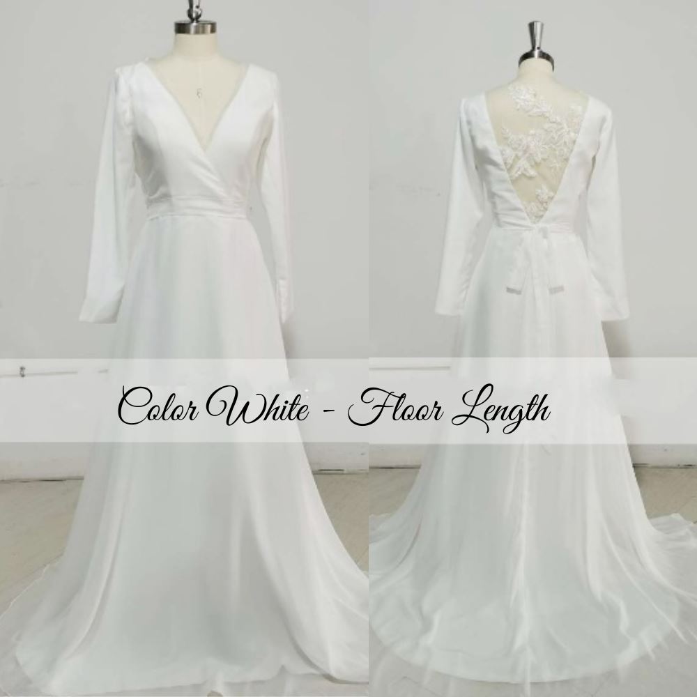 V Neck Chiffon Long Sleeve Wedding Gown – BlissGown