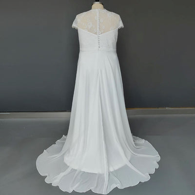 V-Neck Sexy Cap Sleeve Chiffon Elegant Sheer Back Wedding Dress Classic Wedding Dresses BlissGown 