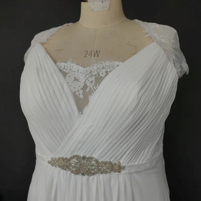 V-Neck Sexy Cap Sleeve Chiffon Elegant Sheer Back Wedding Dress Classic Wedding Dresses BlissGown 