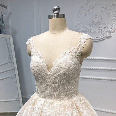 Vintage Backless Ball Gown Lace Princess Wedding Dress Vintage Wedding Dresses BlissGown 