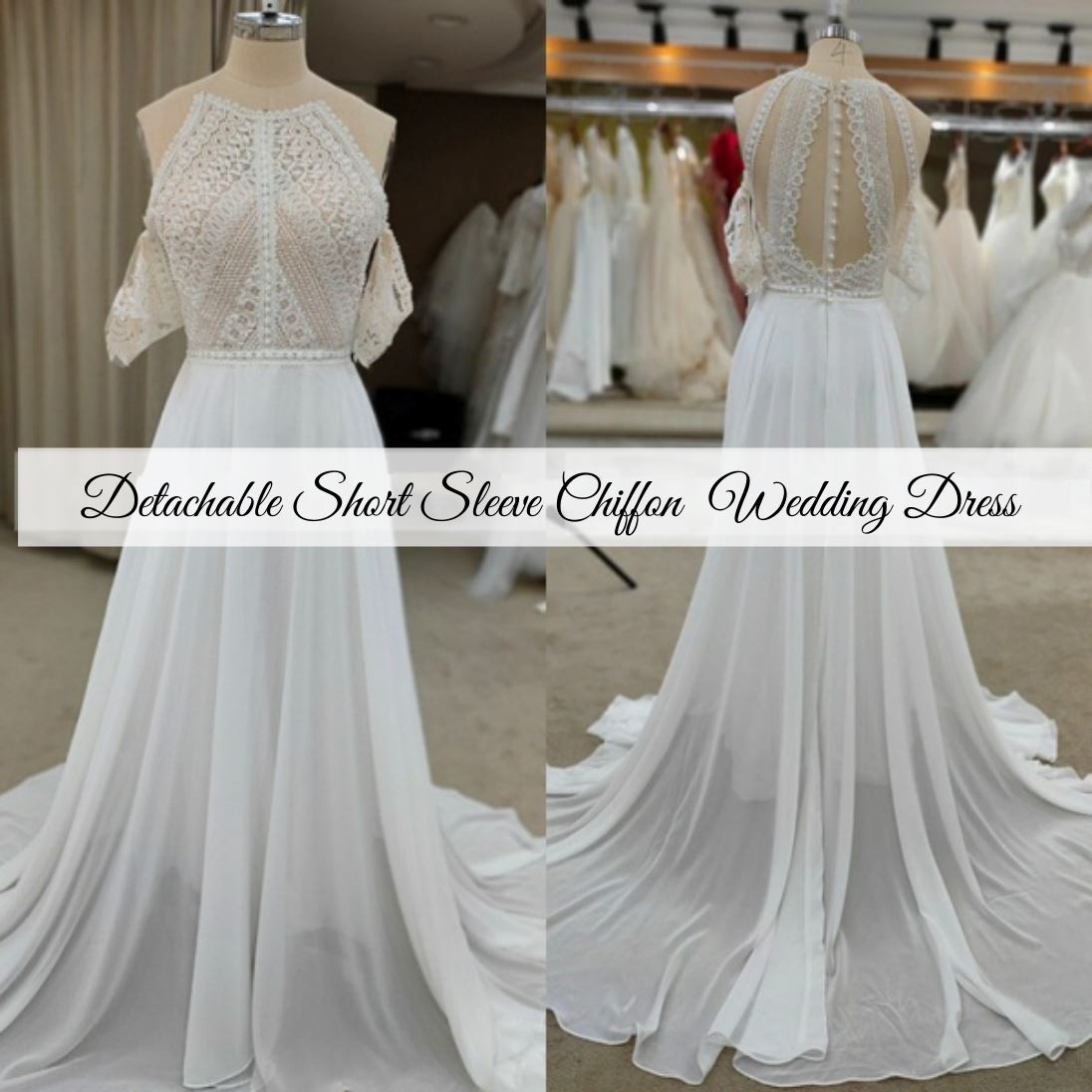 Vintage Boho Pearls Lace Satin Wedding Dresses Boho Wedding Dresses BlissGown 