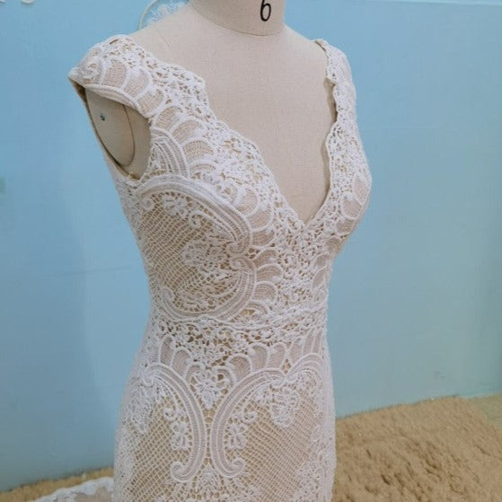 Vintage Crochet Lace Short Sleeve Open Back Sexy Bridal Gown Vintage Wedding Dresses BlissGown Photo Color 14 
