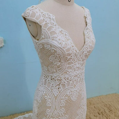 Vintage Crochet Lace Tassel Short Sleeve Sexy Open Back Hippie Bridal Gown Vintage Wedding Dresses BlissGown 