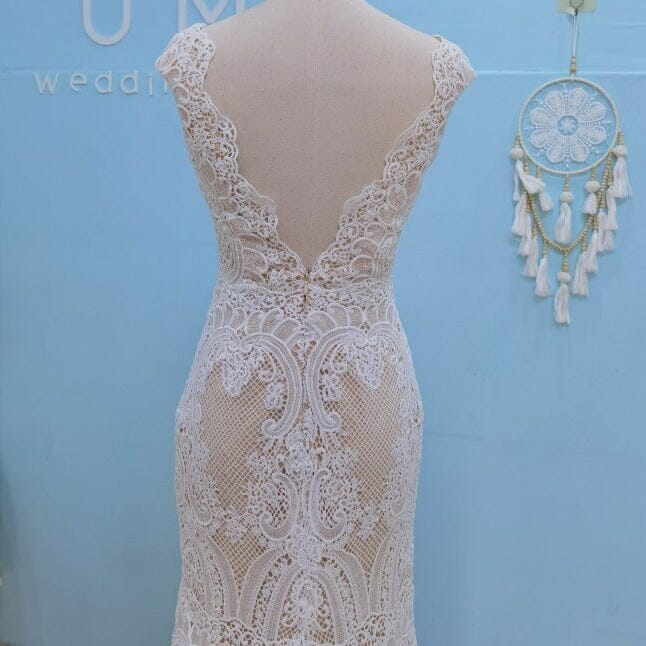 Vintage Crochet Lace Tassel Short Sleeve Sexy Open Back Hippie Bridal Gown Vintage Wedding Dresses BlissGown 