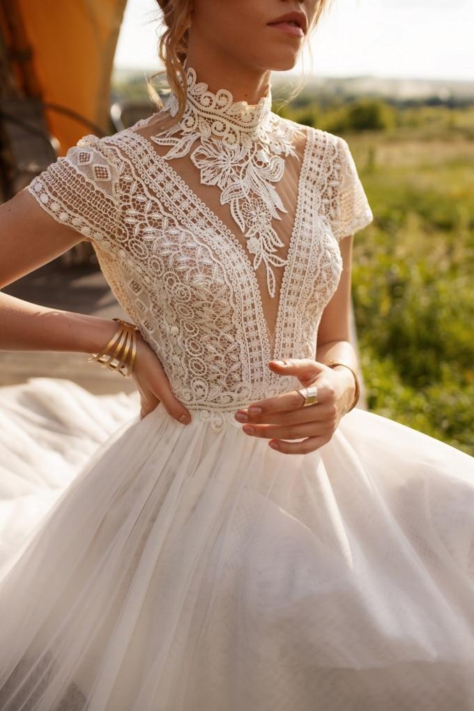 Vintage High Neck Cap Sleeves Bridal Gown Vintage Wedding Dresses BlissGown 