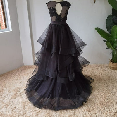 Vintage Lace Appliques Tulle Fashion Black Wedding Dress Vintage Wedding Dresses BlissGown 