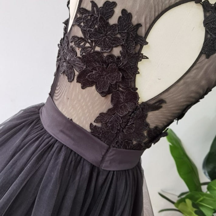 Vintage Lace Appliques Tulle Fashion Black Wedding Dress Vintage Wedding Dresses BlissGown 