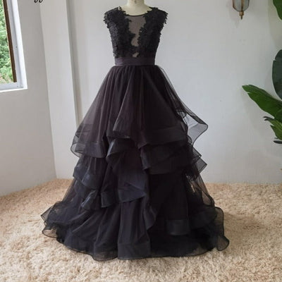 Vintage Lace Appliques Tulle Fashion Black Wedding Dress Vintage Wedding Dresses BlissGown Black 2 