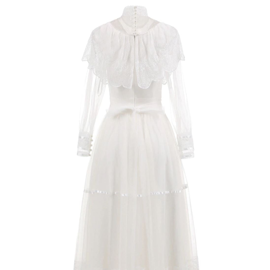 Vintage Lace High Neck Long Sleeve Tulle Wedding Dress Vintage Wedding Dresses BlissGown 
