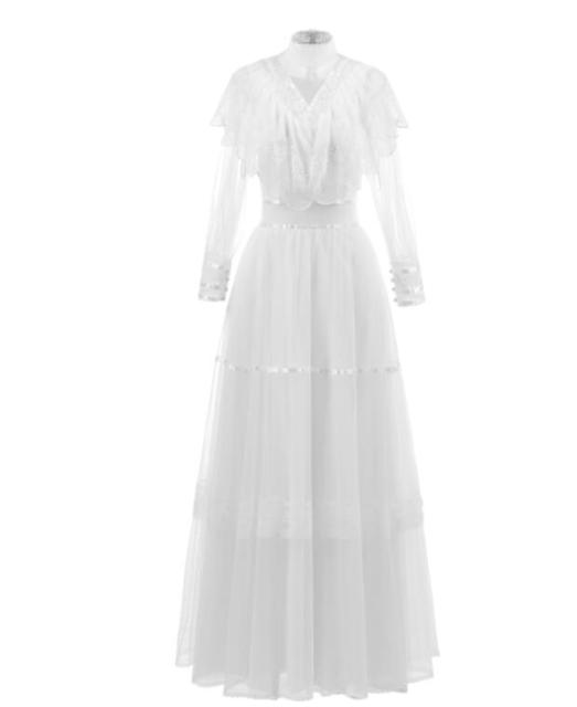Vintage Lace High Neck Long Sleeve Tulle Wedding Dress Vintage Wedding Dresses BlissGown Ivory 2 Floor Length
