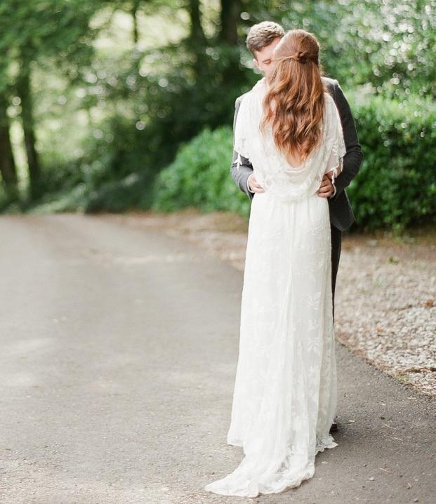 Vintage Lace Light Outdoor Bride Cap Sleeve Flower Wedding Dress Vintage Wedding Dresses BlissGown 
