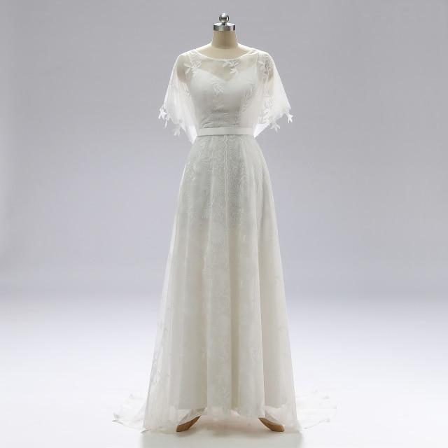 Vintage Lace Light Outdoor Bride Cap Sleeve Flower Wedding Dress Vintage Wedding Dresses BlissGown Ivory 2 