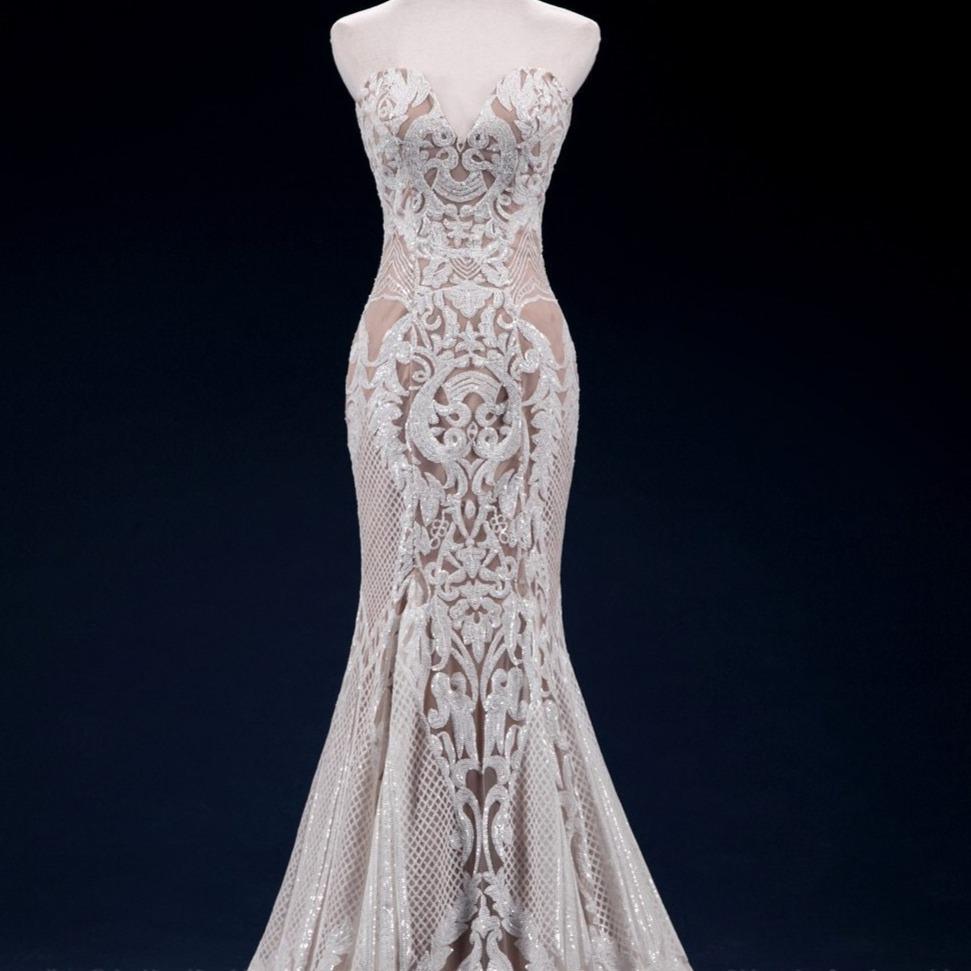Vintage Lace Sequin with Detachable Train Mermaid Wedding Dress – BlissGown