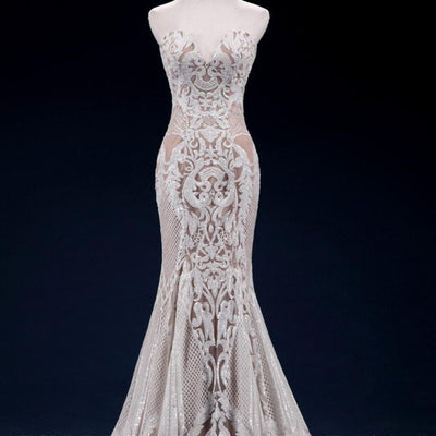 Vintage Lace Sequin with Detachable Train Mermaid Wedding Dress Vintage Wedding Dresses BlissGown 