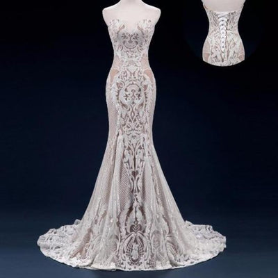 Vintage Lace Sequin with Detachable Train Mermaid Wedding Dress Vintage Wedding Dresses BlissGown As Picture 3 Custom Size 