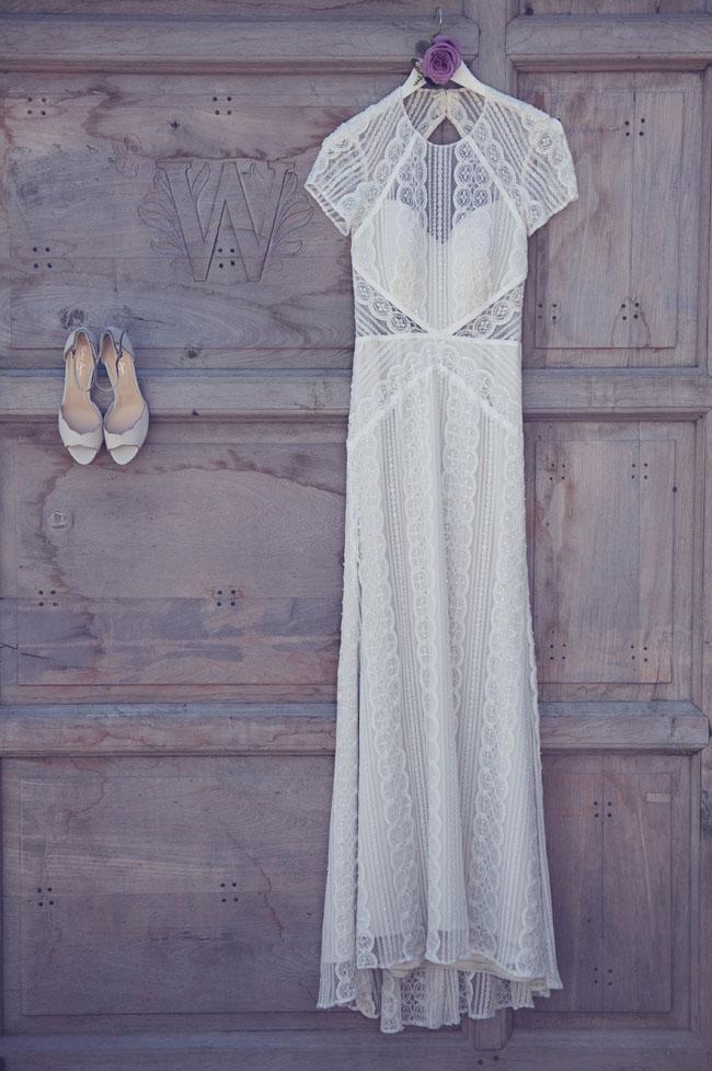 Vintage Lace Sweep Train Sheath Bridal Dress Classic Wedding Dresses BlissGown 