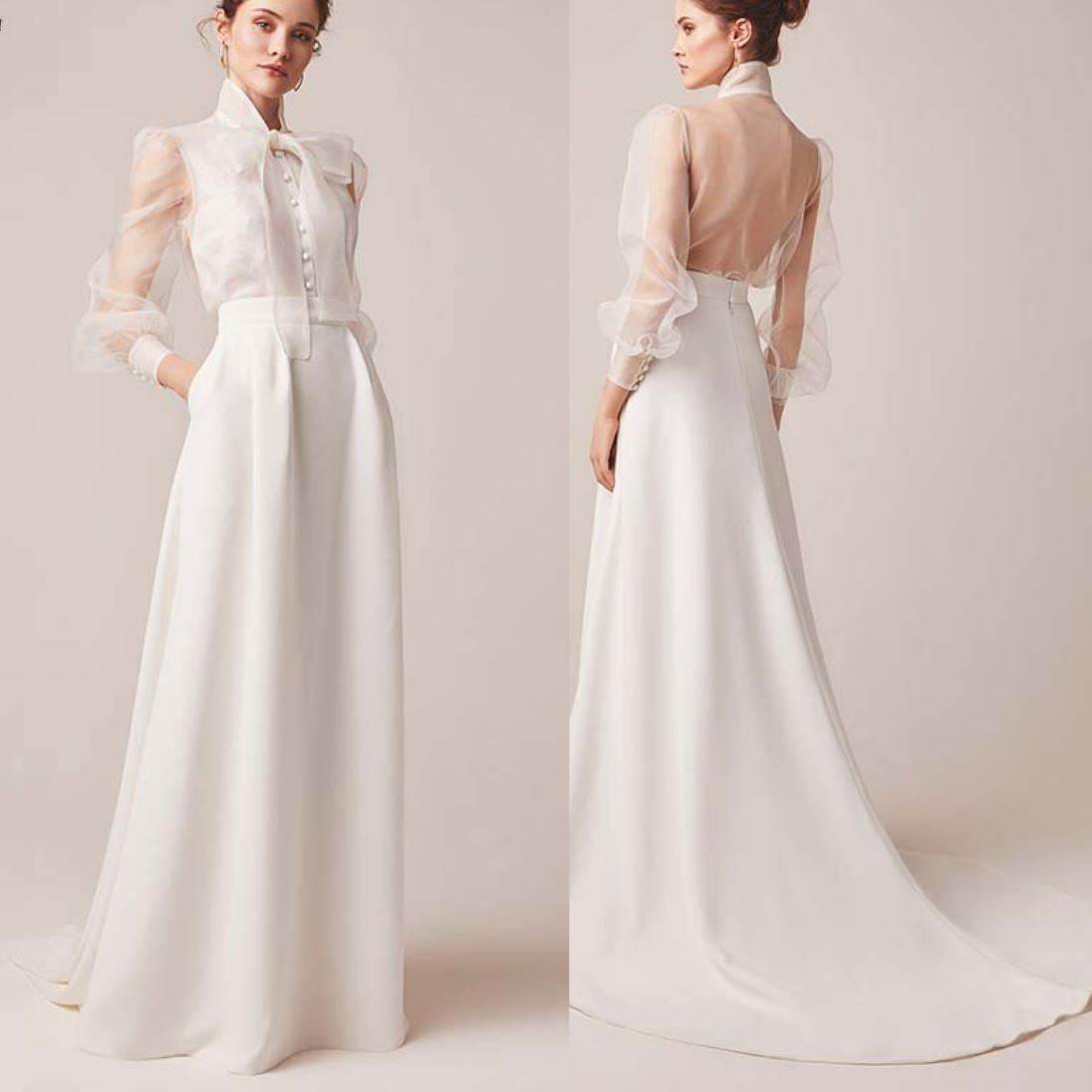 Vintage Long Sleeves Illusion Jewel Neck Bridal Dress Vintage Wedding Dresses BlissGown 