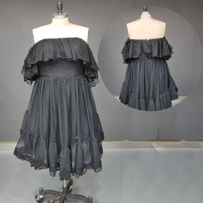 Vintage Victorian Style Lace Polka Dots Bridal Gown Boho Wedding Dresses BlissGown Short Black 2 