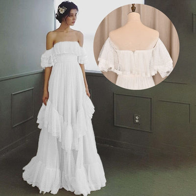Vintage Victorian Style Lace Polka Dots Bridal Gown Boho Wedding Dresses BlissGown White Zipper 2 