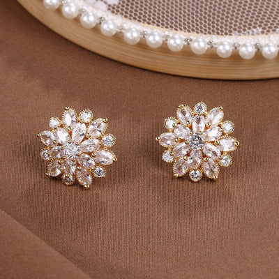 Wedding Bride Leaf Cubic Crystal Stud Earrings Jewelry BlissGown 1001 Gold 