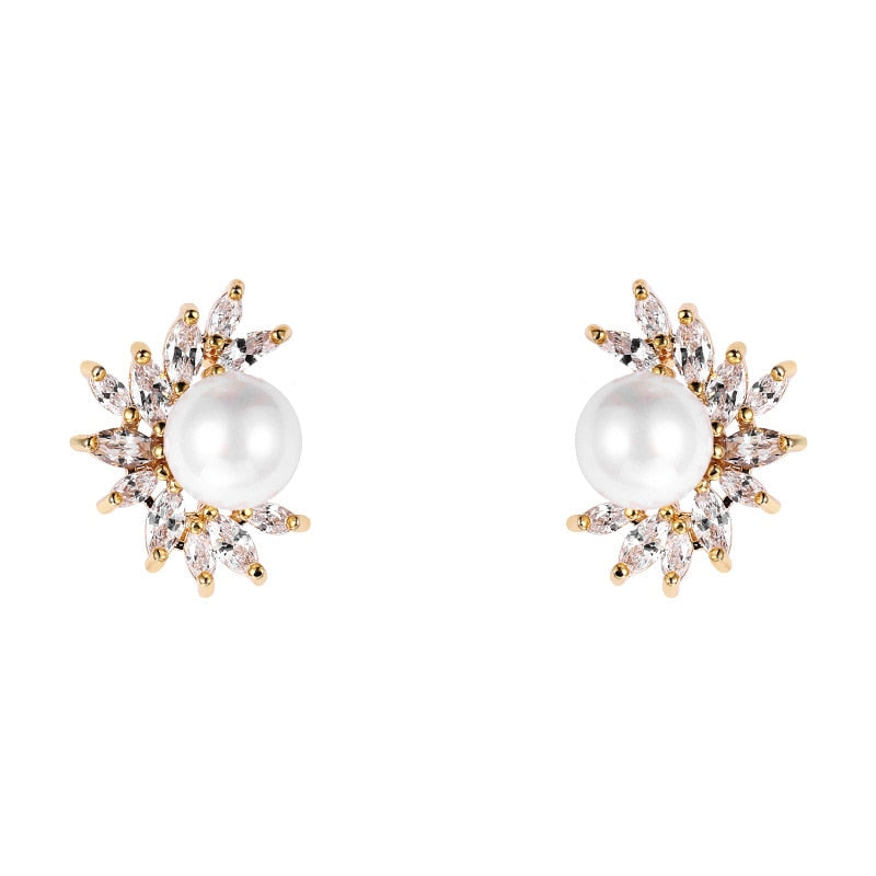 Wedding Bride Leaf Cubic Crystal Stud Earrings Jewelry BlissGown 219 Rose Gold 