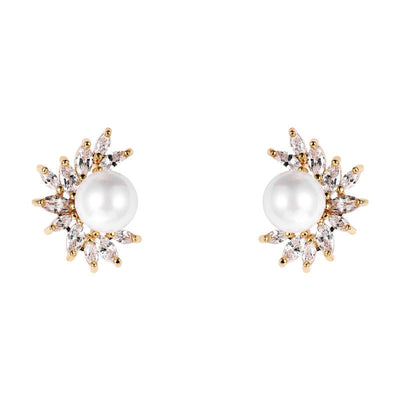 Wedding Bride Leaf Cubic Crystal Stud Earrings Jewelry BlissGown 219 Rose Gold 