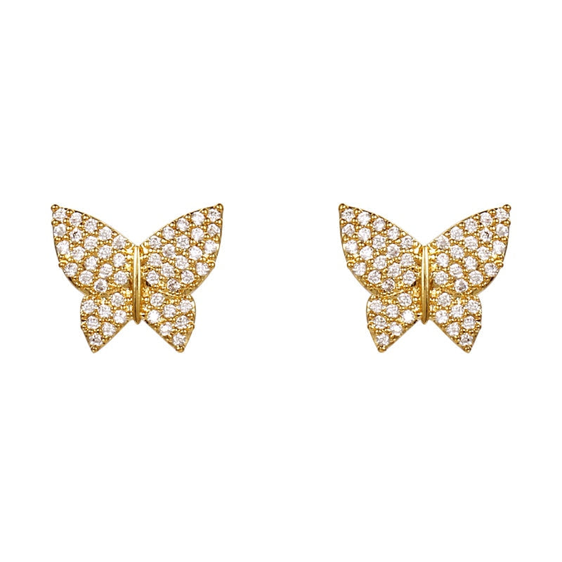 Wedding Bride Leaf Cubic Crystal Stud Earrings Jewelry BlissGown 232 Gold 