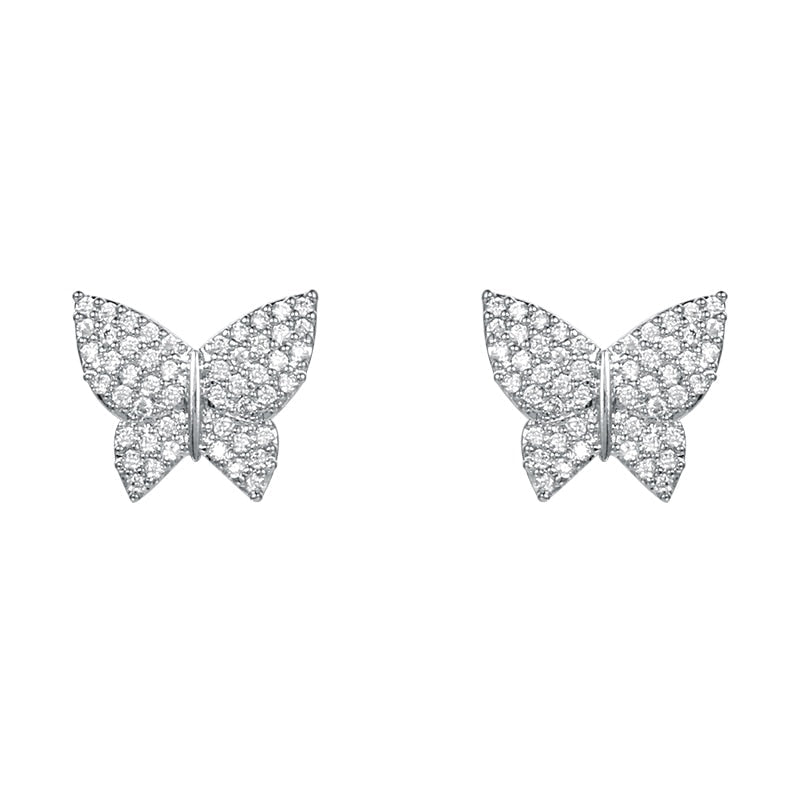 Wedding Bride Leaf Cubic Crystal Stud Earrings Jewelry BlissGown 232 Silver 