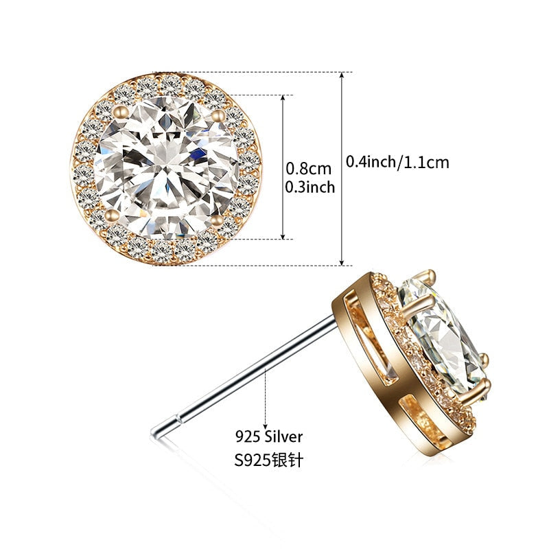 Wedding Bride Leaf Cubic Crystal Stud Earrings Jewelry BlissGown 239 Gold 