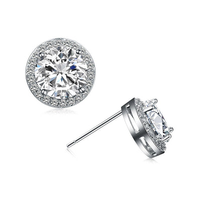 Wedding Bride Leaf Cubic Crystal Stud Earrings Jewelry BlissGown 239 Silver 