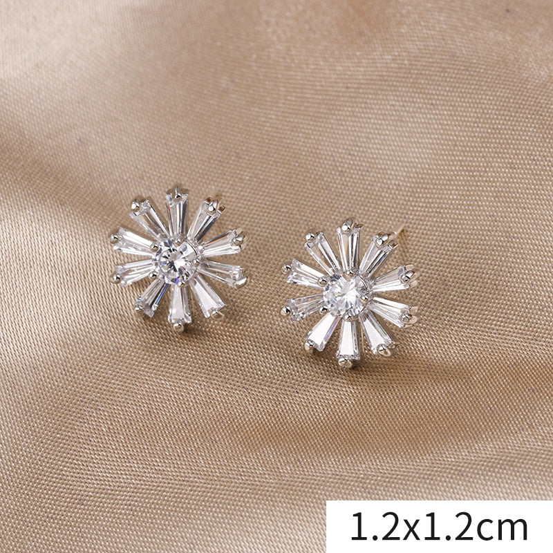 Wedding Bride Leaf Cubic Crystal Stud Earrings Jewelry BlissGown 424 Silver 
