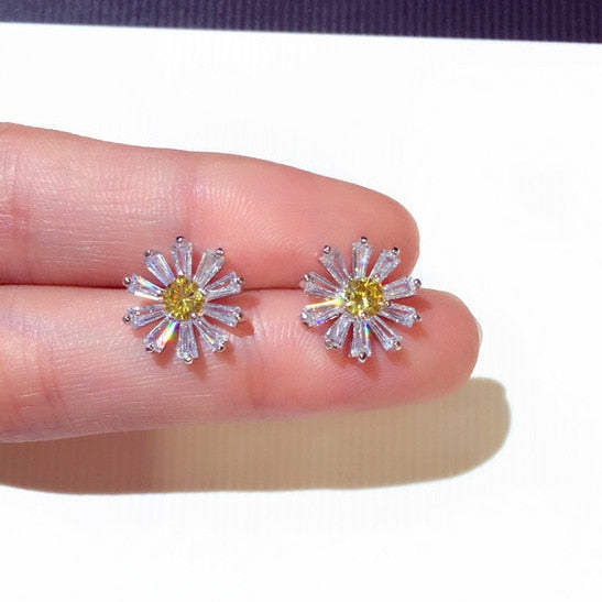Wedding Bride Leaf Cubic Crystal Stud Earrings Jewelry BlissGown 424 Yellow 